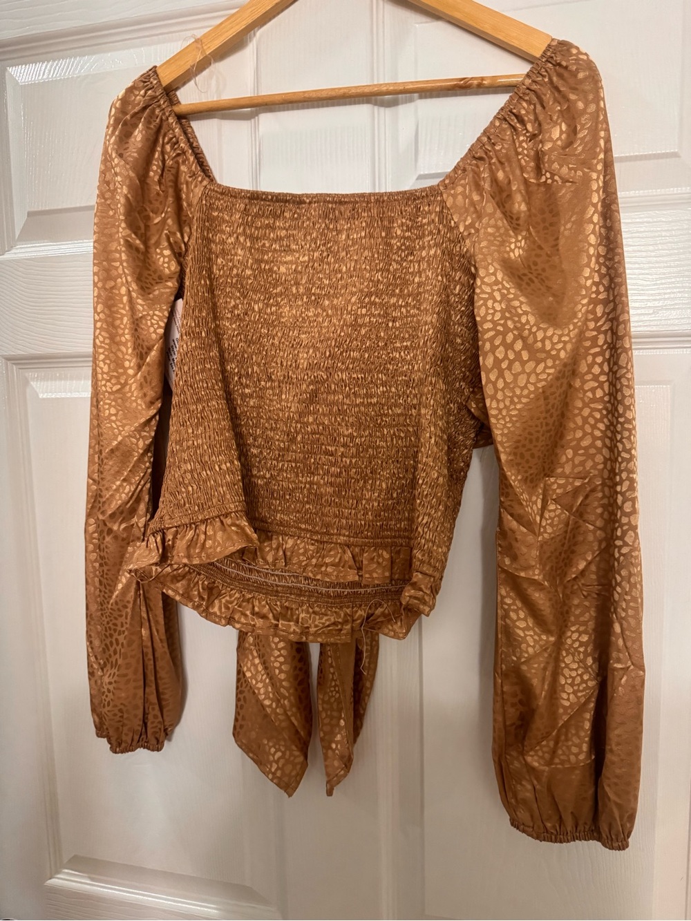 Savanna Jane Bronze Tie-Front Long Sleeve Blouse - Picture 4 of 5